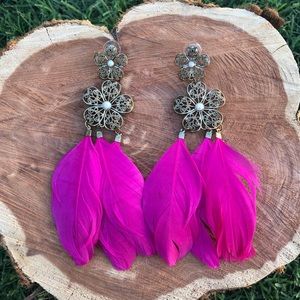 Pink Feather Earrings